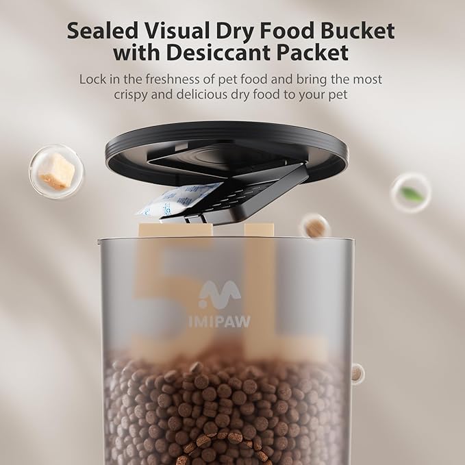 Automatic Cat Feeder, 5L Pet Dry Food Dispenser with Timed Programmable Portion Control, Dual Power, With Desiccant Bag, Easy Set Up, 10 Meals Per Day for Cats and Puppies(Remote Not Supported)