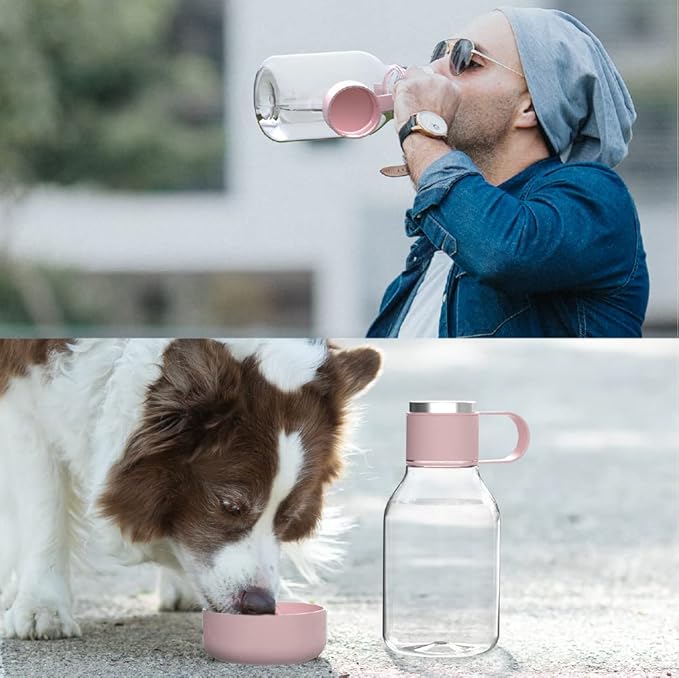 Asobu Buddy Bottle a Stainless Steel Insulated Water Bottle for with Removable Dog Water Bowl and Dog Food and Treat Storage Bowl (Pink, Tritan 50 oz Water Bottle with Bowl)