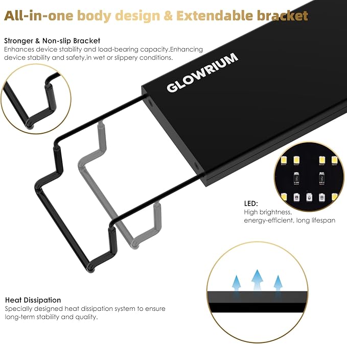 GLOWRIUM Aquarium Light, LED Full Spectrum Freshwater Fish Tank, infinitely dimmable, Fish Tank Light with auto-on/Off Timer (24-29 in)