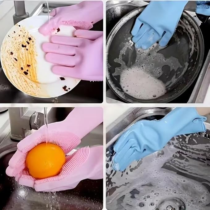 Pet Grooming Gloves,Heat-Resistant Silicone Gloves with High-Density Teeth for Enhanced Massaging and Bathing of Dogs and Cats (Blue, 2 Pair)