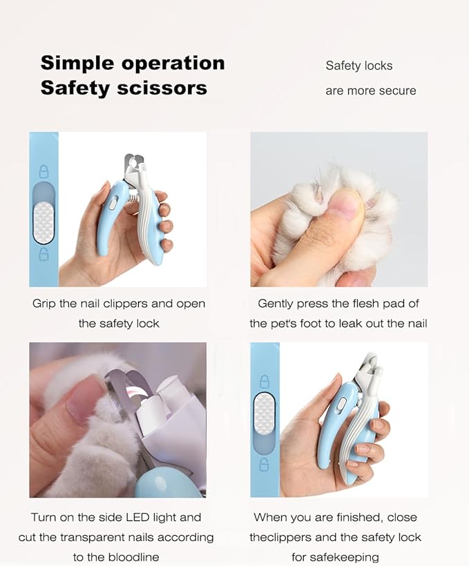 Cat Dog Pet Nail Clippers with Light, Llluminates Cat Dog Nails or Bloodline,Safety Pet Nail Clipper for Dogs, Cats, Rabbits Sharp No Nail Splitting (Pink)