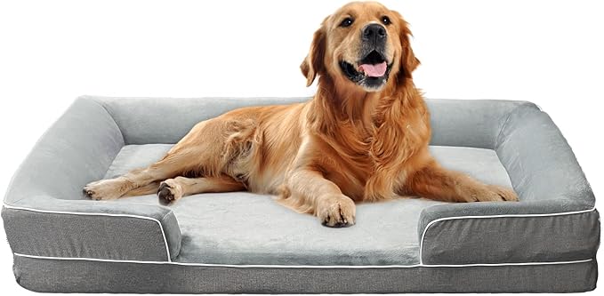 Dog Beds for Large Sized Dogs,Washable Orthopedic Memory Foam Dog Couch Sofa Bed with Bolster,Removable Cover,42x30Inch,Grey