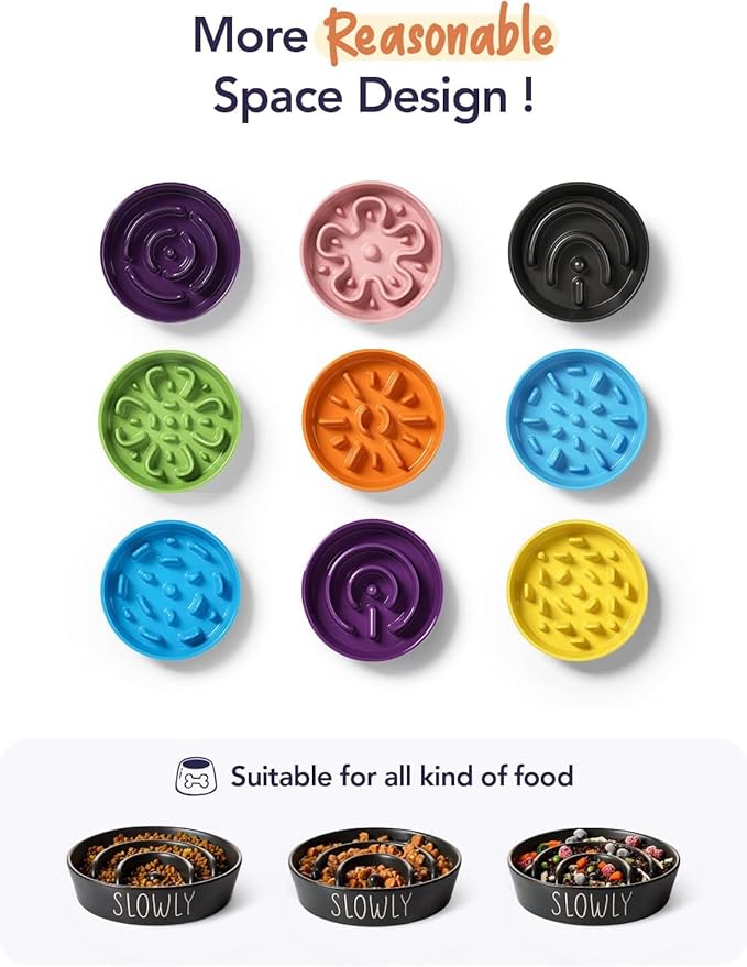 Ceramic Slow Feeder Dog Bowls Small Breed, 0.6 Cups Dog Food Dish for Fast Eaters, Puzzle Bowl for Small Dogs and Cats,Black