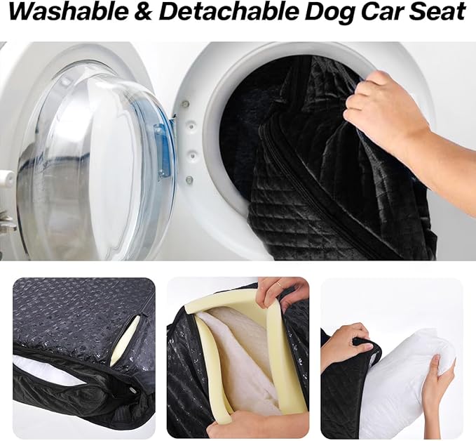 Dog Car Seat for Small Medium Dogs Up to 40lbs, Detachable Washable Soft Pet Booster Travel Bed for Front & Black Seat with Safety Leash Belt