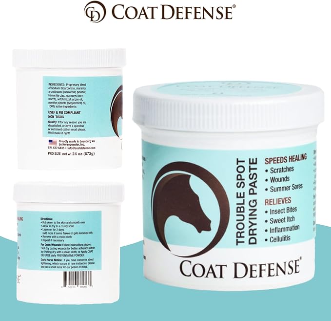 COAT DEFENSE Trouble Spot Drying Paste for Horses - Natural Equine Wound Care That Provides Safe & Effective Relief from Scratches, Sweet Itch, Summer Sores, Proud Flesh, Mud Fever, Girth Rot (10 Oz)