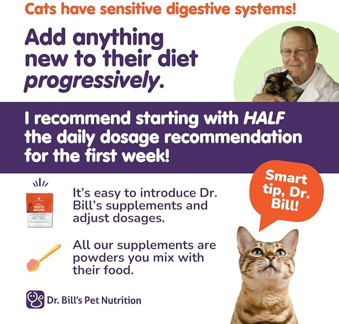 Dr. Bill’s Feline Ultimate Fitness & Health | Cat Multivitamin Powder - Daily Supplement | Weight Control, Joint, Brain, Heart & Immune Support | Omega 3s, Collagen, B Vitamins, Taurine, Amino Acids