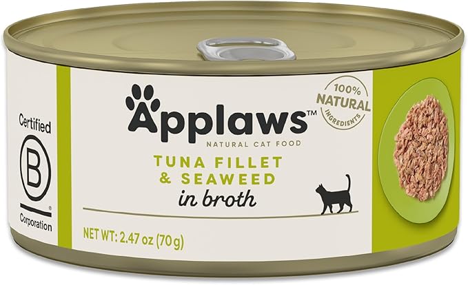 Applaws Natural Wet Cat Food, 24 Count, Limited Ingredient Canned Wet Cat Food, Tuna with Seaweed in Broth, 2.47oz Cans