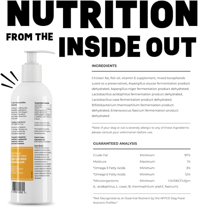 Dinovite Lickochops for Dog & Cat Supplement Enhanced with Omega-6, 3 Fatty Acids, Probiotics and Vitamin E, 16 oz with Pump