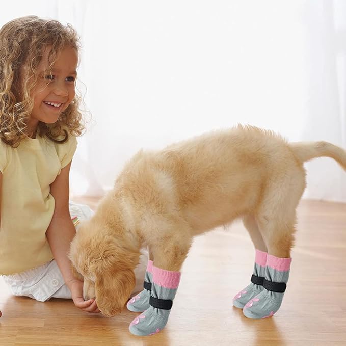 BEAUTYZOO Anti-Slip Dog Socks,Dog Shoes for Hot/Cold Pavement,Paw Protectors with Grips 3 Pairs for Puppy Small Medium Large Senior Old Dogs,Dog Socks to Prevent Licking and Hardwood Floor Protection