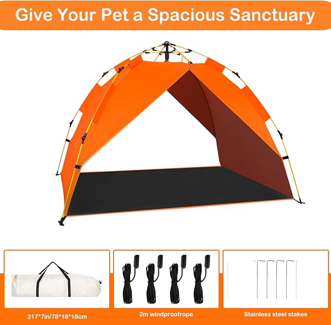 Dog Canopy Shade Shelter Tent for Small Medium Elevated Raised Outdoor Dog Bed Cots, Outside Dog House Pet Sun Umbrella, Quick Setup & No Assembly Needed, Orange 55"X40" (Cots Not Included)
