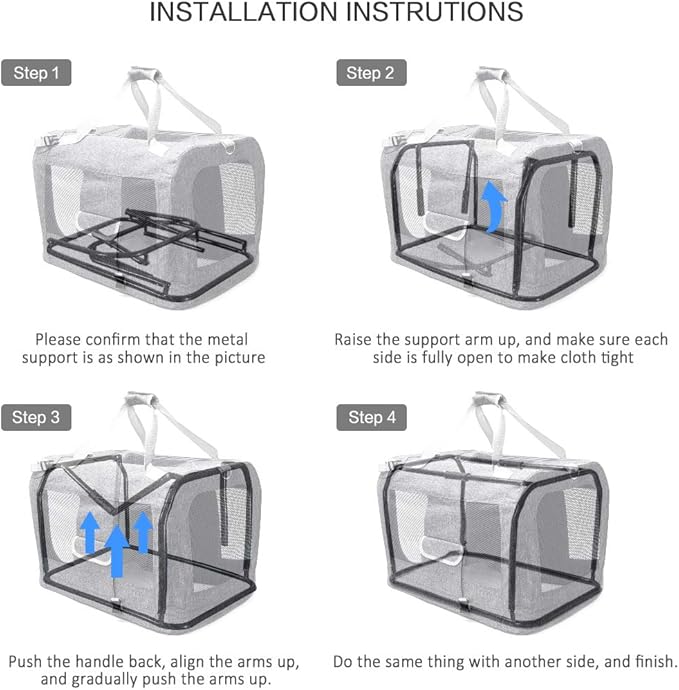Extra Large Cat Carrier Soft Sided, Portable Small Dog Carrier for 2 Cats, 24"x16.5"x16" Car Travel Folding Comfortable Design with Bowl, Blue