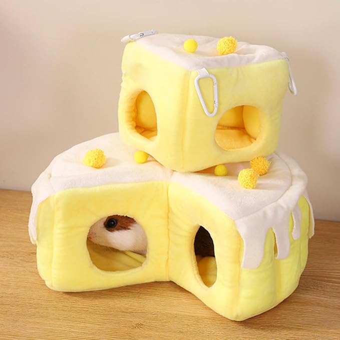 Cozy Cake Hamster House - Soft Plush Hideout & Tunnel Bed for Guinea Pigs, Syrian Hamsters, and Small Animals - Adorable, Warm & Washable Hideaway for All Seasons, Perfect Cage Accessory