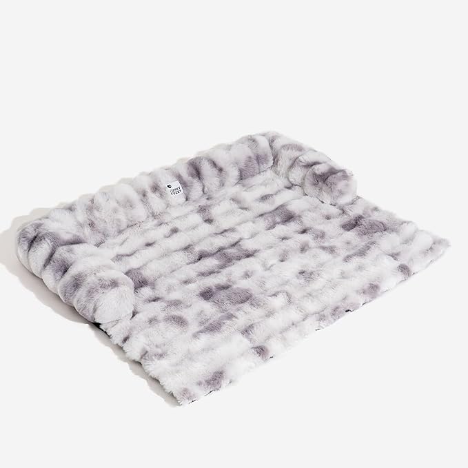 FUNNY FUZZY Pet Fluffy Plush Calming Dog Couch Bed Sofa Protector Washable Pets Mat for Large Medium Small Dogs and Cats (Tie-dye Grey,47.24 × 37.4 × 6.3 in)