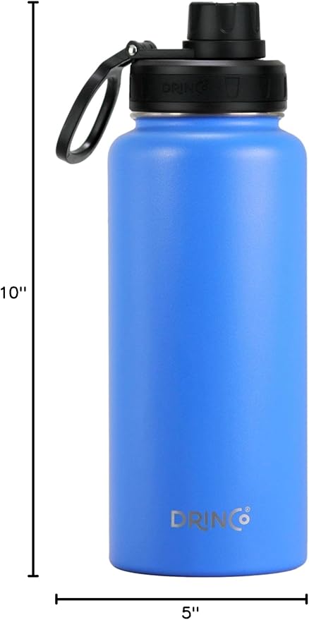 DRINCO Stainless Steel Water Bottle Spout Lid Vacuum Insulated Double Wall Water Bottle Wide Mouth (40oz 32oz 22oz 18oz 14oz) Leak Proof Keep Cold Sport Camping Hiking (32 oz, 32oz Royal Blue)