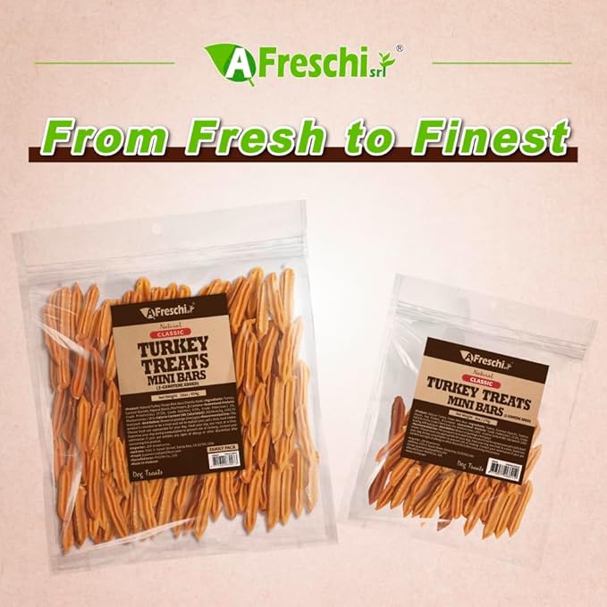 Afreschi Natural Turkey Treats Mini Bars – 16 oz, USA-Sourced Trukey, All-Natural, Hypoallergenic, Low-Fat, Healthy & Easily Digestible, Puppy & Training Snack