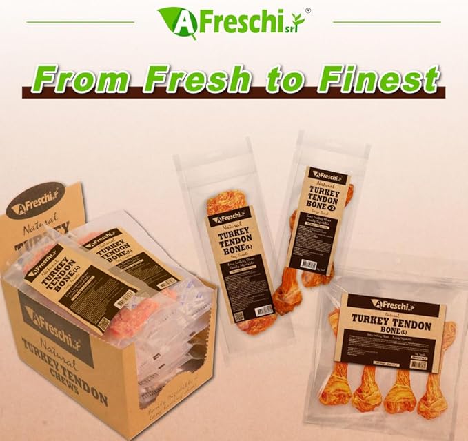 Afreschi Natural Turkey Tendon Bone (L) 10 oz, USA-Sourced Turkey Tendon, All Natural Puppy Chew, Hypoallergenic, Rawhide Alternative, for Large Breeds