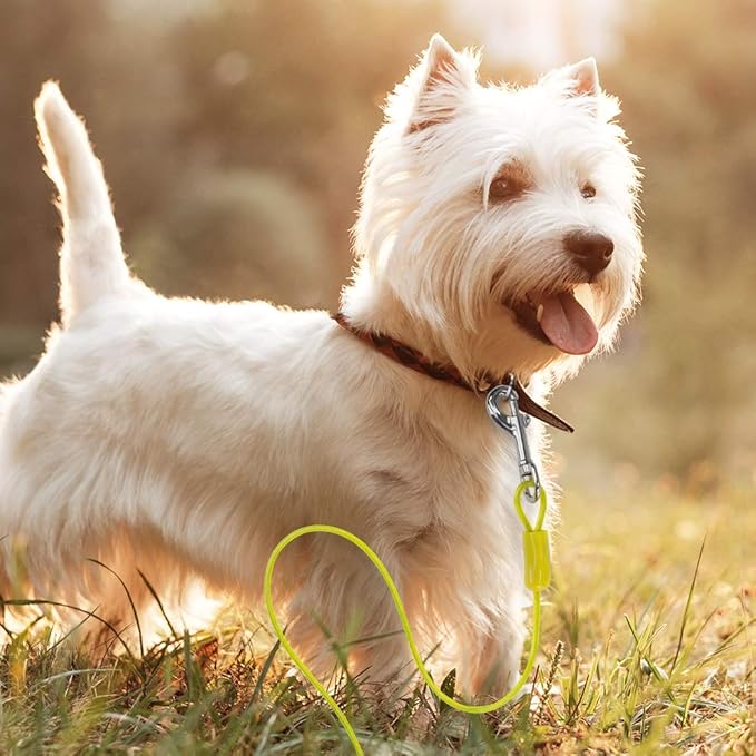 BV Dog Tie Out Cable 15 Feet - Heavy Duty Dog Lead Up to 35 Pounds - Reflective & Rust-Free with Quick Release Swivel Clips & 360° Rotating Clasp - Tangle-Free Dogs Runner for Yard (Yellow, Single)