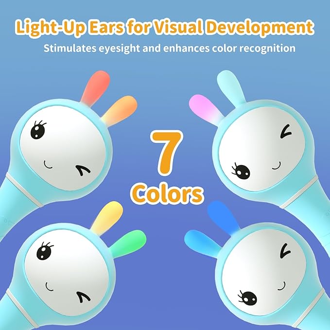 alilo Smarty Bunny Baby Rattle Musical Light Up Toys, Infants Newborns Baby Toys 0-3-6-12-18-24 Months,1 Year Old Boy Girl Gifts, 4 Music Modes and Color Recognition Function with 9 Color Card