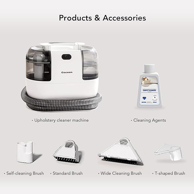 COCEAN Multi-Purpose Portable Carpet and Upholstery Cleaner, Carpet Cleaner Machine Powerful Suction Spot Cleaning, Deep Stain Cleaning for Carpet, Car Seats, Pets, Couches, with Dual Size BrushHead