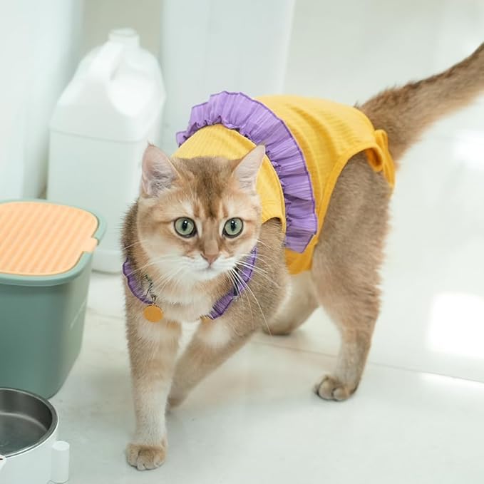 Cat Recovery Suit,Kitten Onesie After Surgery,E-Collar Alternative for Abdominal Wound and Skin Diseases,Soft Breathable Bodysuit After Spay(Yellow-s)