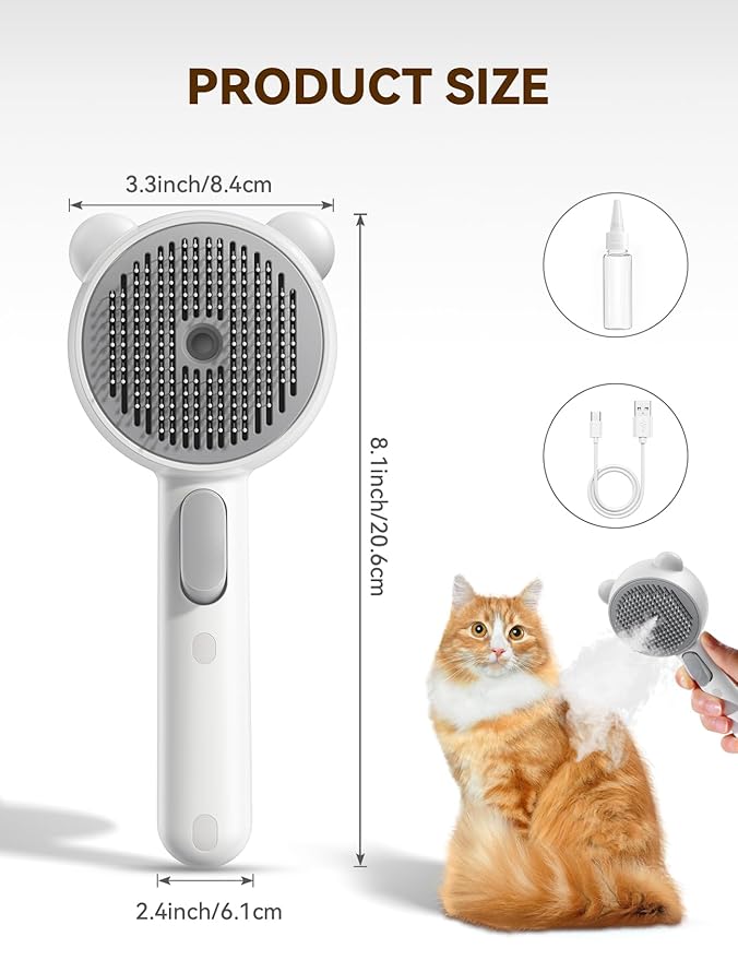 Cat Steam Brush, Brushes for Indoor Cats with Release Button, Dual Speed Spray USB Rechargeable Grooming Supplies, Cat Brush for Shedding Suitable for All Long-haired and Short-haired Pets