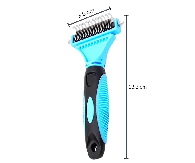 3-in 1 Dog & Cat Grooming Supplies- Self-cleaning Slicker Brush, Deshedding Rake Comb, And Finger Toothbrush For Dogs & Cats | Perfect For Pet Grooming Kit, Dematting And Dental Tool (blue)