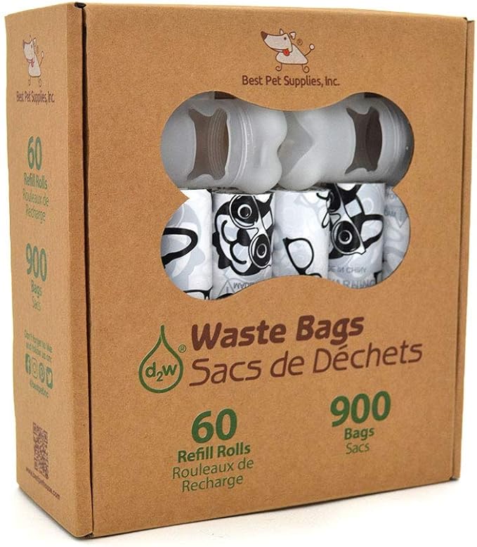 Best Pet Supplies Dog Poop Bags (900 Bags) for Waste Refuse Cleanup, Doggy Roll Replacements for Outdoor Puppy Walking and Travel, Leak Proof and Tear Resistant, Thick Plastic - White