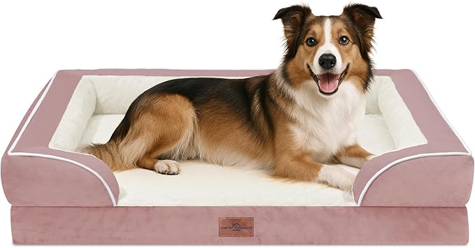 Comfort Expression Large Dog Beds Waterproof Orthopedic Foam Dog Sofa Beds Comfy Pet Bed with Washable Removable Cover & Non-Slip Bottom(Large,Pink)