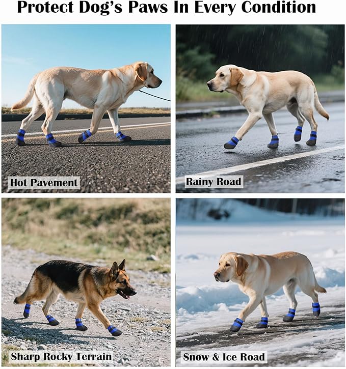 Dog Shoes Lightweight Dog Boots-Breathable Knitted Paw Protector with Adjustable Strap for Hot Pavement, Rain Walking, Hardwood Floors Anti Slip Reduce Noise, Prevent Licking Paws(Blue,M)