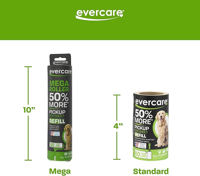 Evercare Pack of 6 10" Wide Large Surface Mega Pet Roller Refill, 50 Sheets Each (300 Sheets Total)