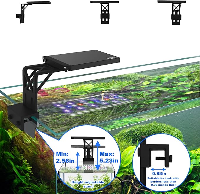 Clip On Aquarium Light for Plants-24/7 Cycle Fish Tank Light with Timer, Full Spectrum+7 Colors Mode, Auto On/Off, Adjustable Brightness and Height, 12W (7inch for 7-12 inch Tank)
