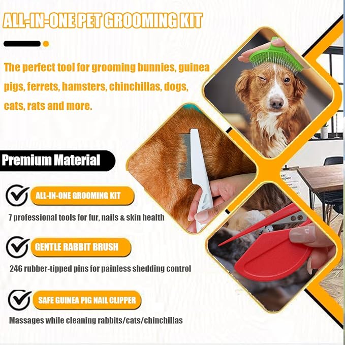 Rabbit Grooming Kit β Bunny Grooming Kit with Shedding Brush, Nail Clippers & Comb β Small Animal Grooming Supplies for Rabbits, Guinea Pigs, Hamsters, Ferrets - Small Pet Shedding & Care (Blue)