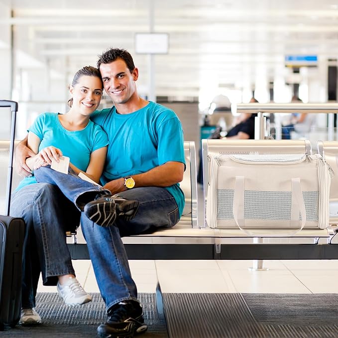 Fashion Leather Dog Carrier, Airline Approved Cat Carrier Soft Sided Pet Bag Carrier Purse for Puppy Kitten Small Animals White