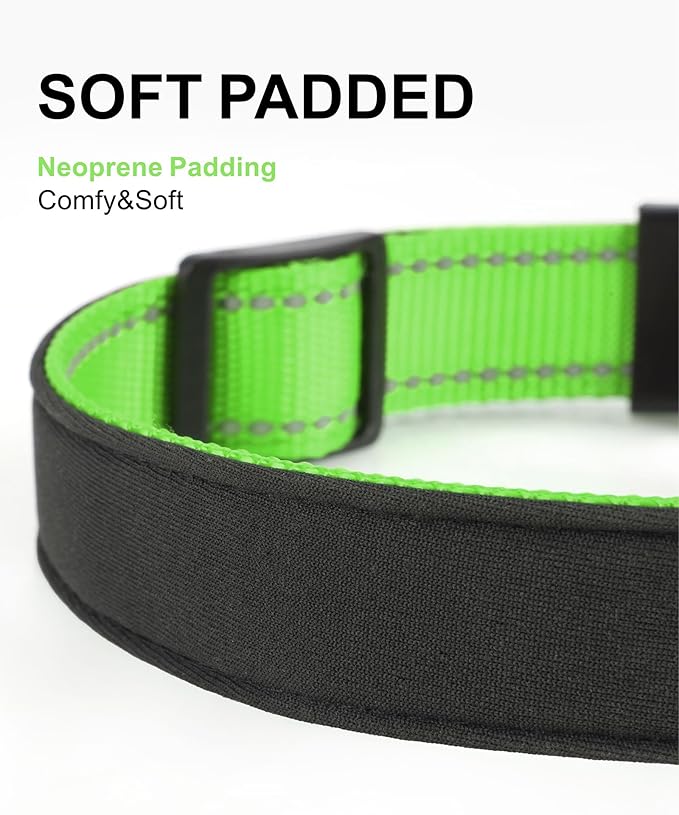 TagME Airtag Dog Collar,Waterproof Reflective Pet Collar with Airtag Holder,Soft Padded and Double D-Rings for Large Dogs,Green