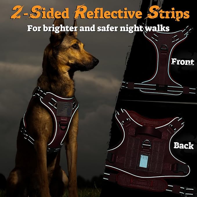 rabbitgoo Dog Harness Small Sized No Pull, Tactical Service Pet Vest with Molle and Control Handle, Adjustable and Reflective Military Harness for Easy Walking and Training, Red, S