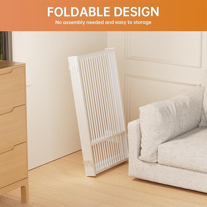 Full Metal Freestanding Dog Gate with Door, 36''Height Foldable Pet Dog Fence for Indoor & Outdoor, 4 Panels Extra Wide Free Standing TallDog Gates for Doorways,House,Stairs,Porch,Deck,Yard