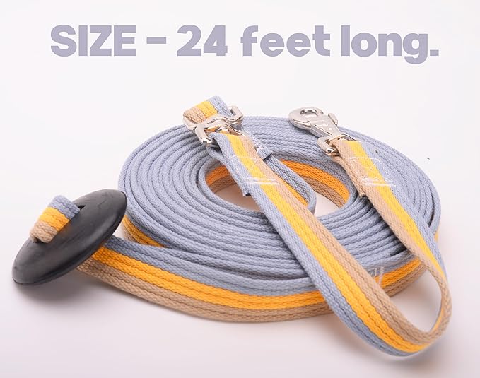 Cord Cotton Lunge Line with Rubber Stop,Equine Lunge Line for Horses with Swivel Bolt Snap,24 ft (Contrasting Colors, 24ft)