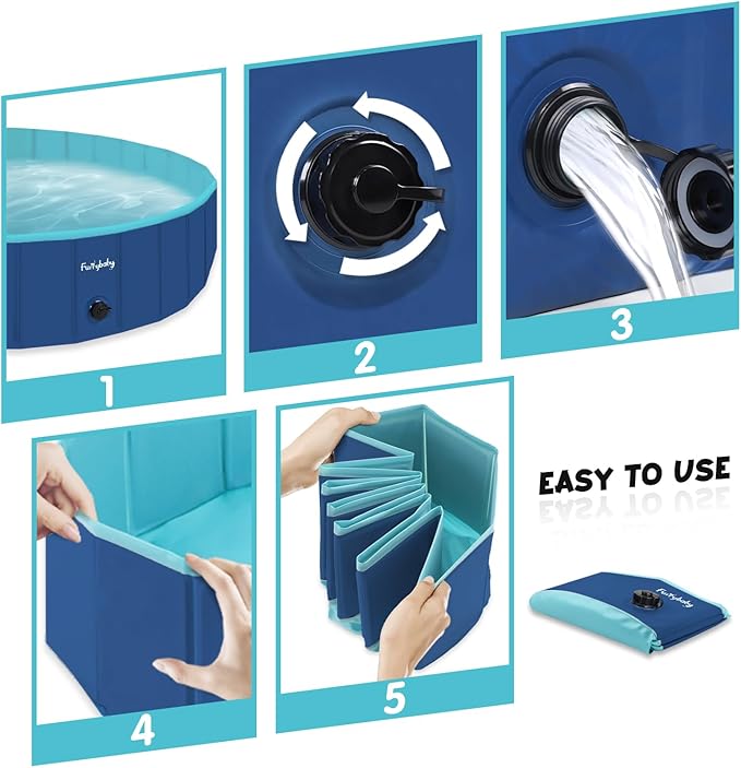 Furrybaby Foldable Dog Pool, Small Dog Swimming Pool for Dogs, Collapsible Hard Plastic Doggie Pool, Portable Bath Tub for Pets Dogs and Cats, Navy 32''