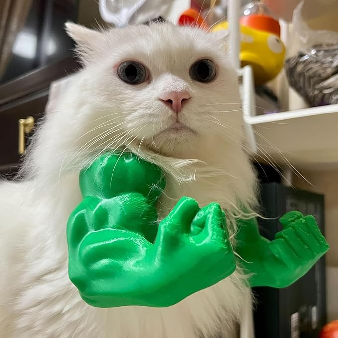 Funny Cat Muscle Arm, 3D Print Cat Neck Arm with Muscles, Funny Pet Prop Boom Arm, for Kitten Birthday Party Supplies(Green)