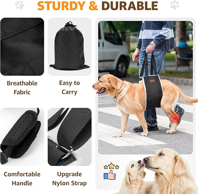 Adjustable Dog Lift Harness, Dog Sling for Large Dogs Lift Support and Rehab Harness for Weak Rear Legs, Soft Hind Leg Support Helps Senior, Injured,Disabled and After ACL Surgery Dogs(Black,X-Large)