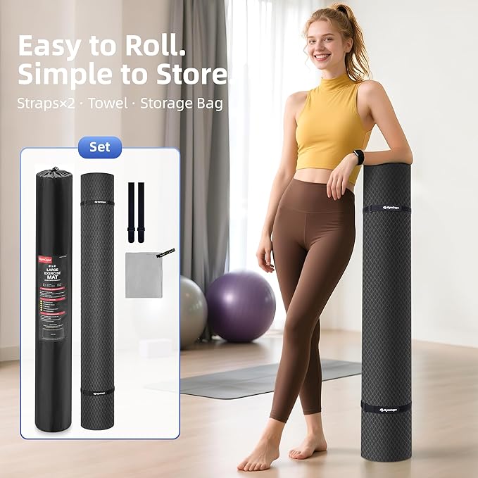 Extra Large Yoga Mat - 72"x35", 72"x48", 78"x57" - Wide TPE Exercise Mat for Home, Stretching, Couples & Family Workouts - 6-12mm Thick, Non-Slip & Waterproof - with Carry Bag and Straps