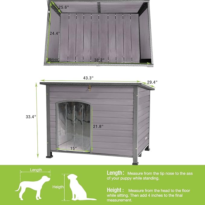 GUTINNEEN Chew Proof Dog House with Metal Iron Frame Outdoor Dog Kennel for Small Medium Large Indoor Dog Cage (43.3" L,Grey Color)