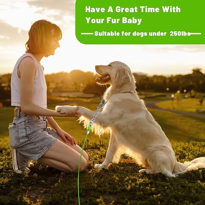 Dog Tie Out Cable - 10/15/20/25/30FT Heavy Duty for Large Dogs Up to 250LBS - Rosy Pink/Blue/Purple/Silver/Red/Green/Yellow