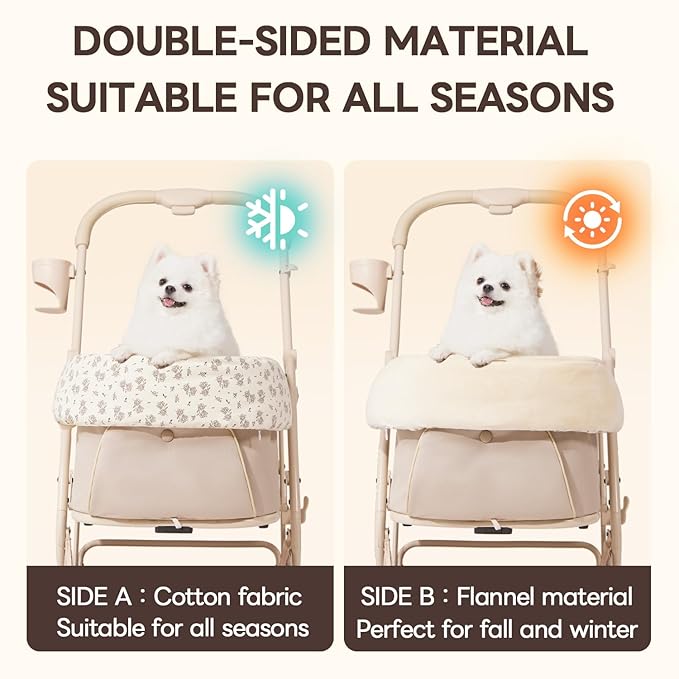 Dog Stroller Cushion & Mat, Pet Stroller Cushion for Dogs & Cats, 5-Level Waterproof & Removable Inner Core, Dog-Ergonomic 3-Zone Support, 4-inch Thickness (Flower Set)