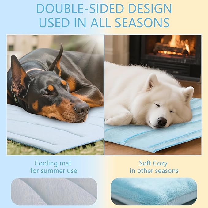 BECEMURU Dog Cooling Mat - 48" x 28" Thickening Cooling Pad Blanket for Crate, Kennel, Bed, Sofa - Machine Washable, Durable, Non-Gel - Keep Your Pet Cool and Comfortable