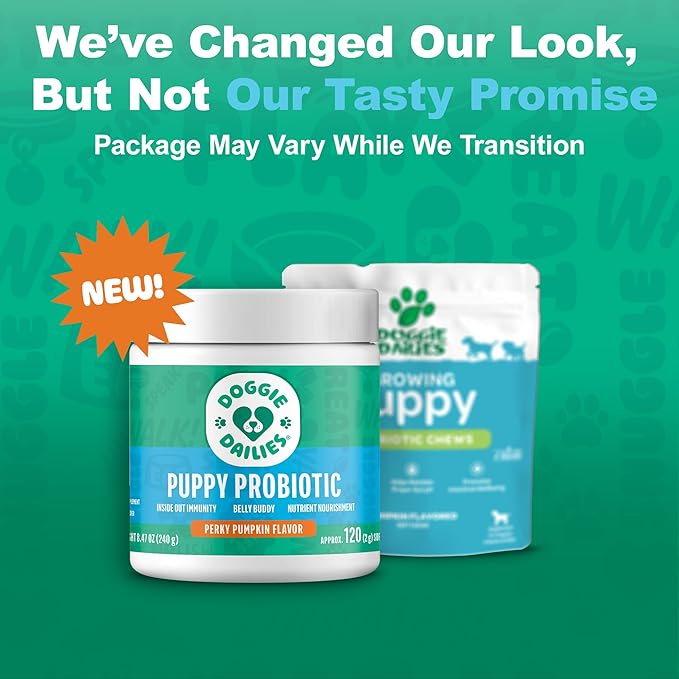 Doggie Dailies Puppy Probiotic, Probiotics for Puppies with Digestive Enzymes, Promotes Digestive Health, Supports Immune System & Overall Development (Pumpkin) 120 Soft Chews