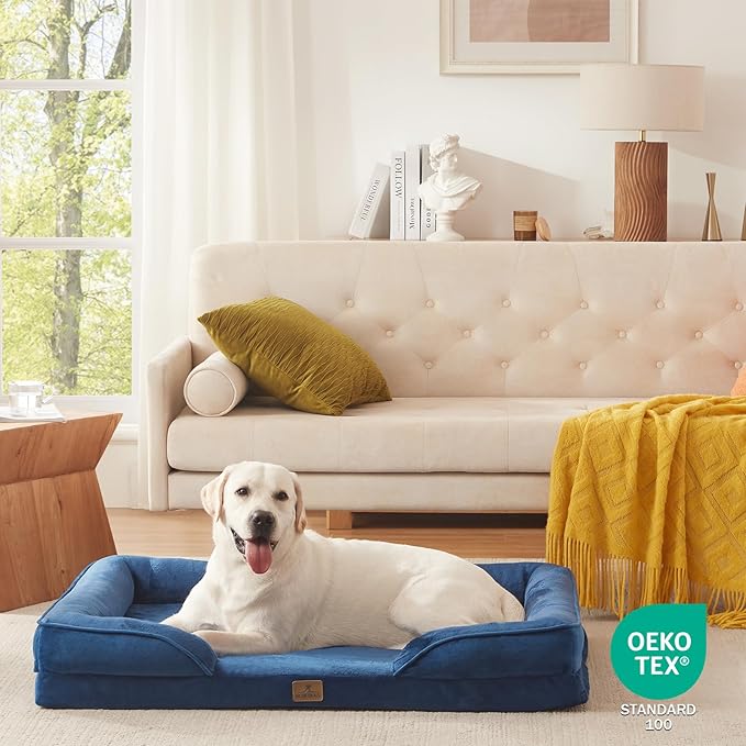 Bedfolks Orthopedic Dog Bed XL, Waterproof Dog Sofa Bed for Extra Large Dogs, Egg Foam Pet Couch Bed with Removable Washable Cover and Nonslip Bottom, Navy Blue
