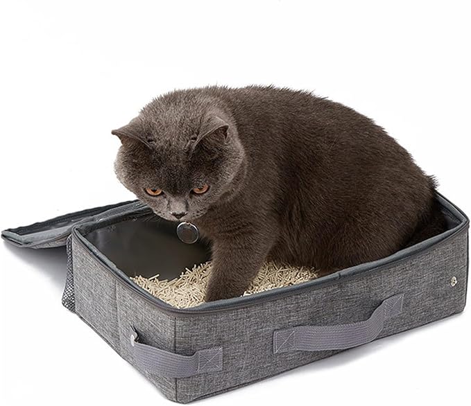 Cat Travel Litter Box, Portable Collapsible Litter Box with Lid, Small Pet Litter Box Leak Proof Litter Carrier for Cat (Rectangular)