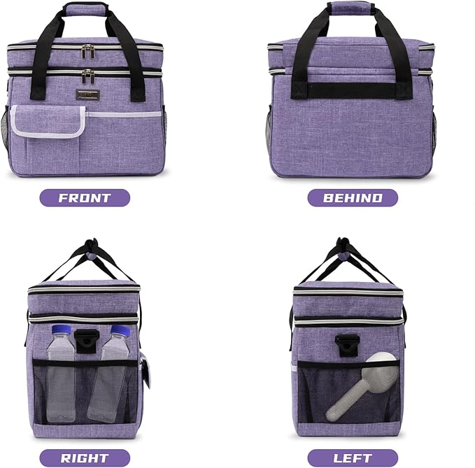 BAGLHER Dog Travel Bag for Supplies - Double-Layer Airline Approved Weekend Pet Travel Organizer Set for Dog and Cat Tote with 2 Pet Food Containers and 2 Collapsible Silicone Bowls Purple