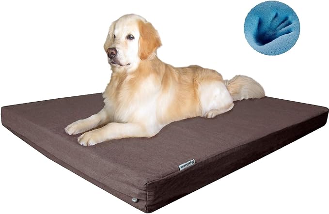 Dogbed4less Luxury XXL Orthopedic Memory Foam Dog Bed for Extra Large Dogs with Durable Waterproof Internal Case, Removable Washable Denim Cover and Bonus Pet Bed Spare Cover, 55X37X4 Inches, Brown